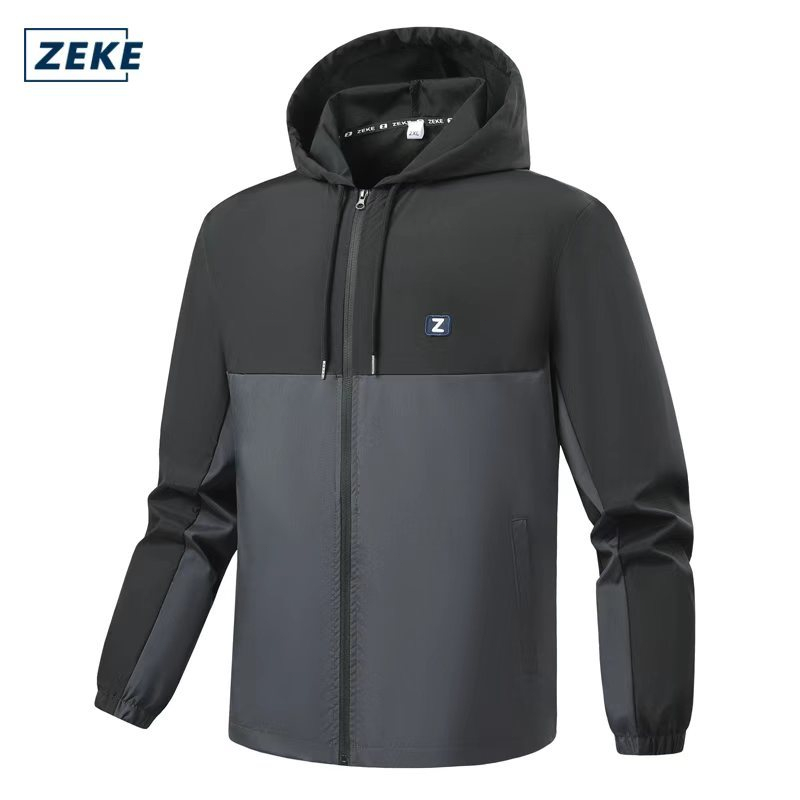 ZEKE C0047 Men's Waterproof Hooded Jacket Embroidered Logo Raglan Sleeve Tops Lelaki Lengan Panjang