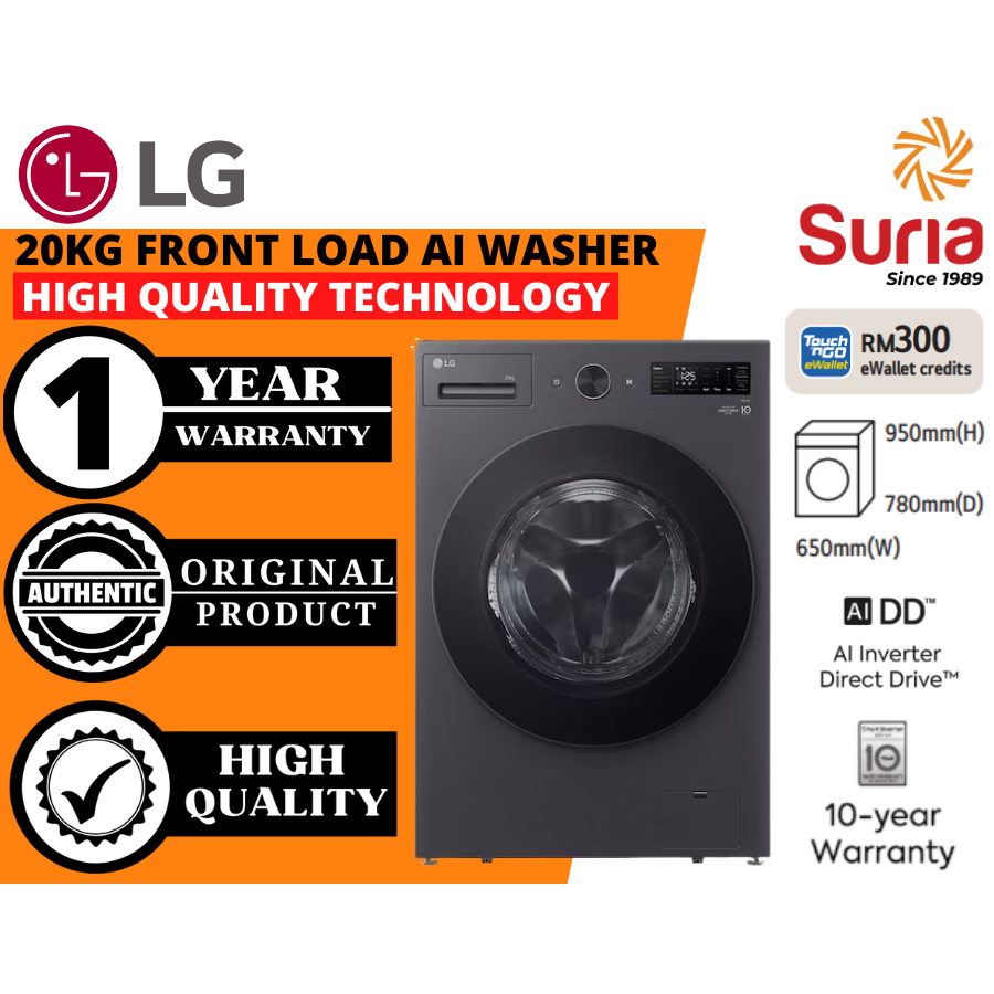 (Free Delivery Kedah,Penang & Perlis)LG 20KG Front Load Inverter Washing Machine with AI Direct Drive™ F2520SNEK