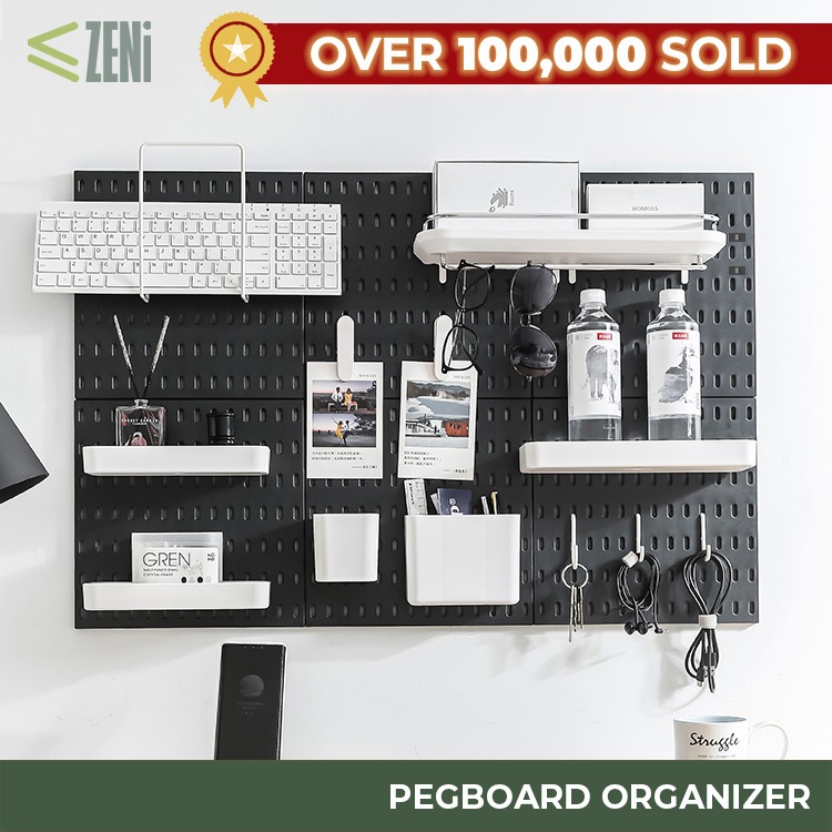 ZENi Pegboard Organizer | Compatible with IKEA SKADIS | Wall Shelf Accessories Hanger Board