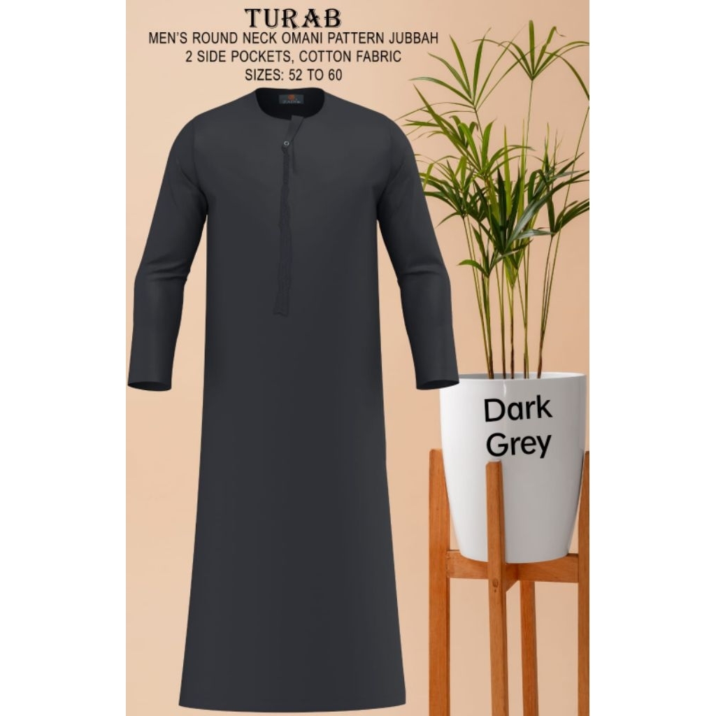 JUBBAH OMANI TURAB BY SULTAN- COTTON-ROUND NECK - OMANI STYLE- DOUBLE STICH- 02 SIDE POCKETS- 09 COLOURS- 05 SIZES-