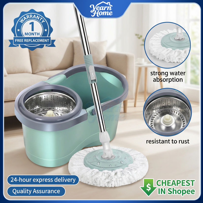 IKEA Spin Mop With Spinner Stainless Steel Bucket Auto Spin Mop Magic Spin 360 Tornado Mop Hands Free Mop Lantai