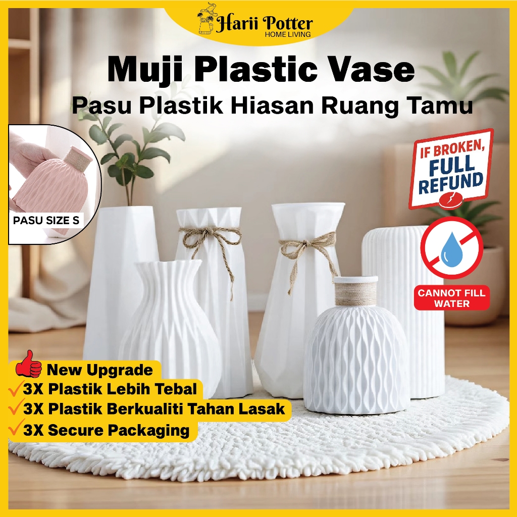 Flower Vase Plastic Vase Pasu Bunga Plastik Pasu Bunga Hiasan Ruang Tamu Home Decor Pasu Hiasan Meja White Vase Decor