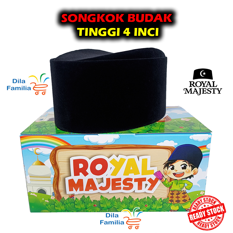 ROYAL MAJESTY Songkok Budak Tinggi 4 Inci Kanak-Kanak Bayi Baby Baldu Hitam Tinggi Rata Sekolah Agama Johor Melayu Raya