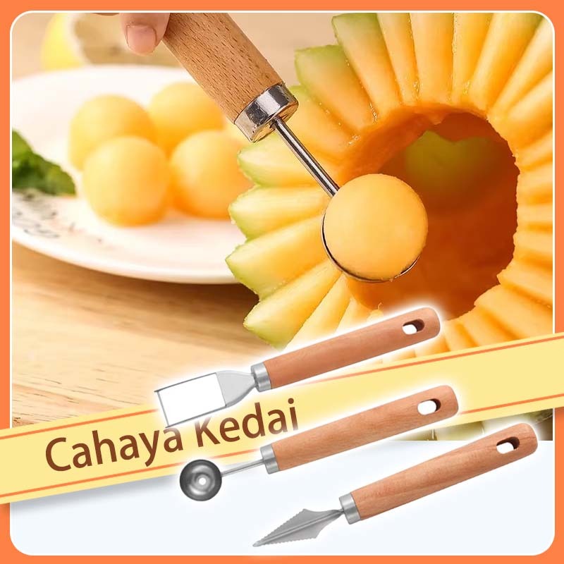 Fruit Slicer Tool Watermelon Cutter Stainless Steel Melon Baller Scooper 3-in-1 Kitchen Gadget for Home Camping Party