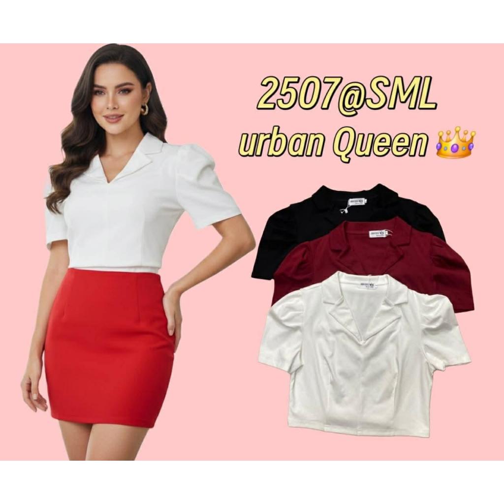 （URBAN QUEEN-TS2507）SML Women's clothing top lapel versatile summer new style cotton cropped top