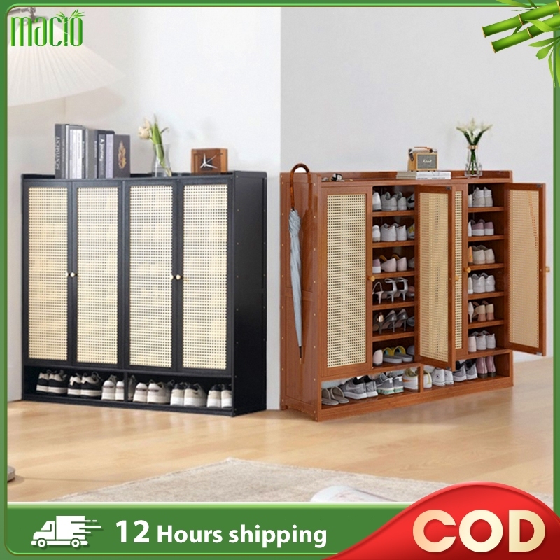 Bamboo Shoe Cabinet 2/3/4 Door Rattan Cabinet Brown/Black Rak Kasut Almari Kasut 鞋柜
