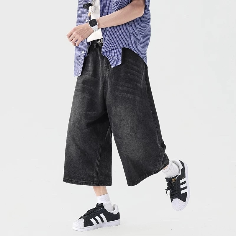 Jies Washed Loose Fit Straight Leg Cropped Jeans 水洗牛仔裤宽松百搭直筒七分裤 - Gray G8503
