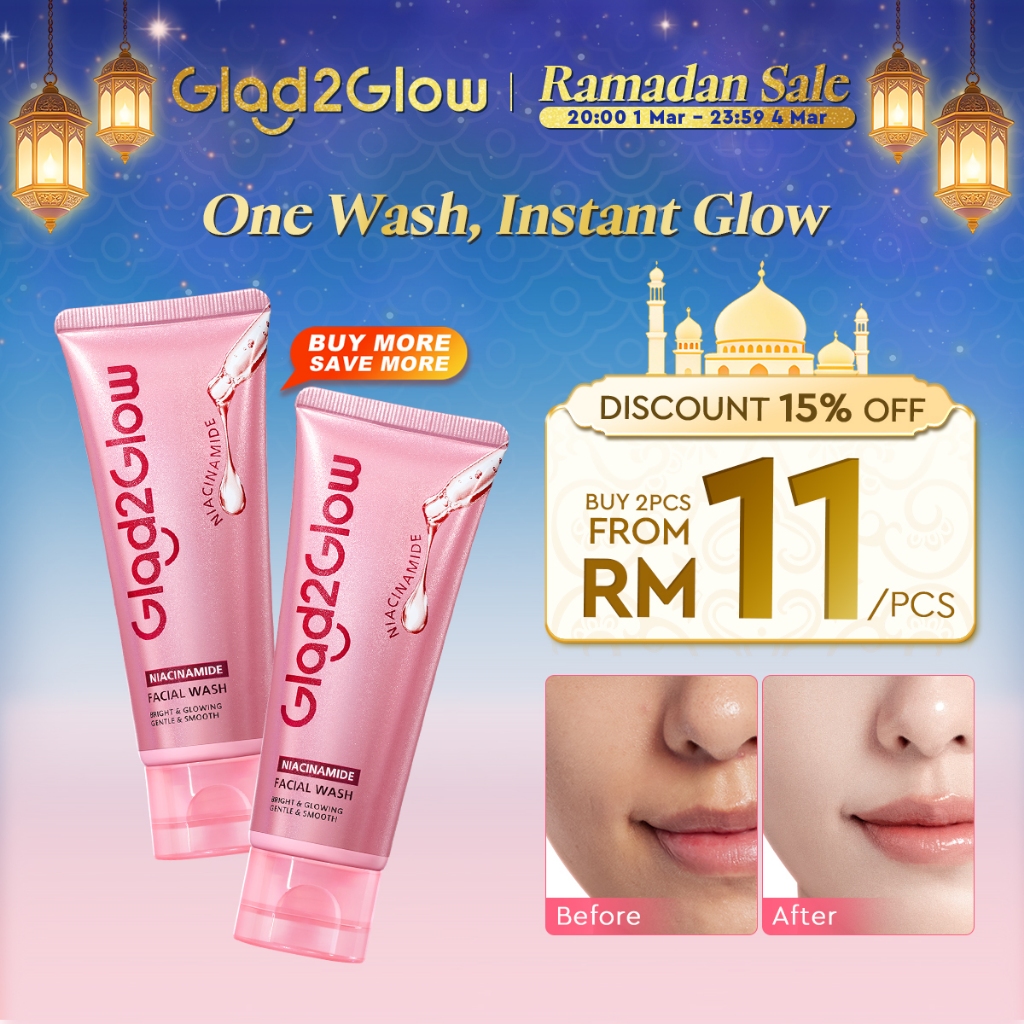 【NEW LAUNCH】Glad2Glow Niacinamide Serum Facial Wash Cleanser Brightening Hydrating Glowing Face Wash Pencuci Muka