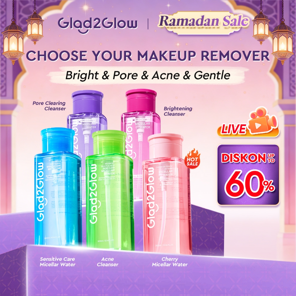 Glad2Glow Micellar Water Makeup Remover Cleansing Oil Glowing Boosting/Acne/Sensitive Care Skin Cleanser Face