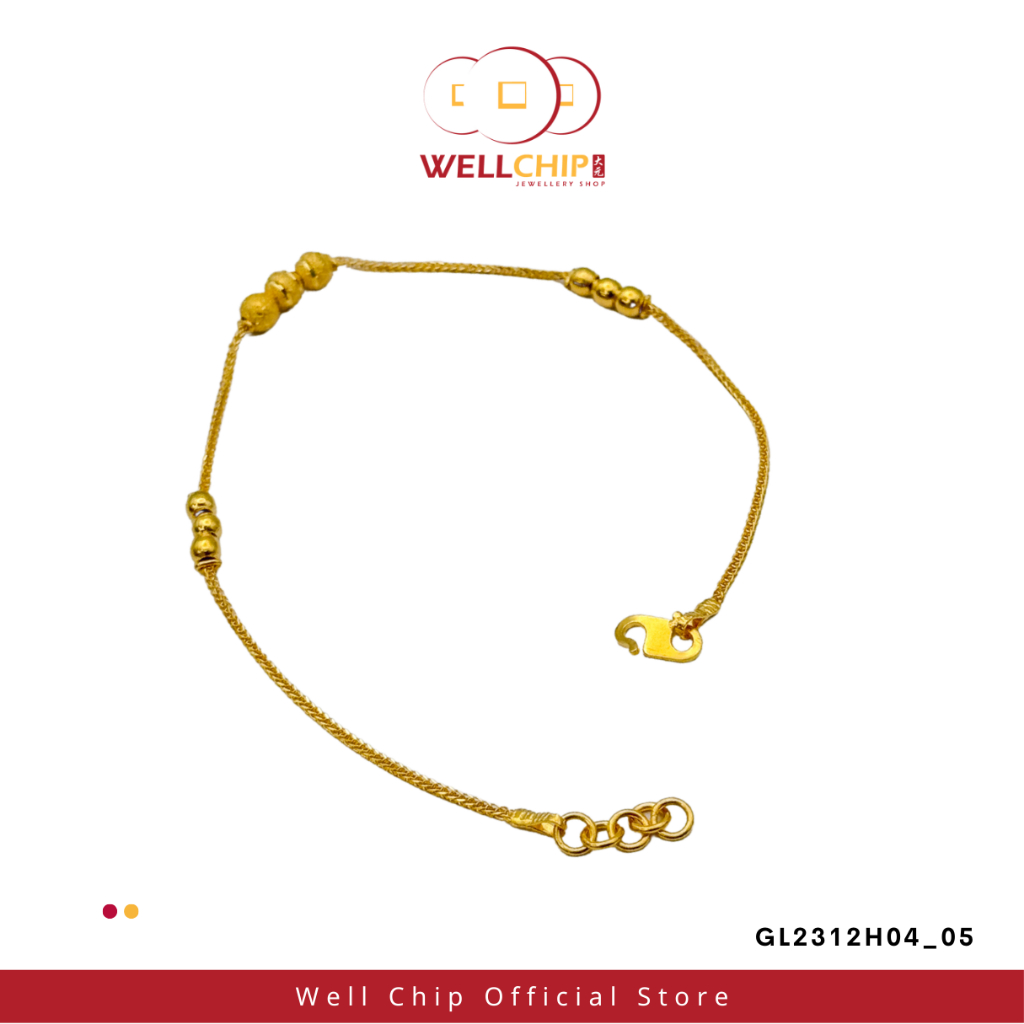 Gelang Tangan Rantai Manik Emas 916 | Beaded Chain 916 Gold Bracelet | Emas 916 | Kedai Emas WELL CHIP