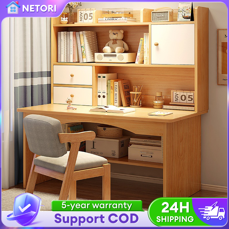 ✍🏼Meja Belajar Study Desk With Book Shelf Home Office Computer Table With Storage Rack Kids Writing Desk Meja Tulis 桌子