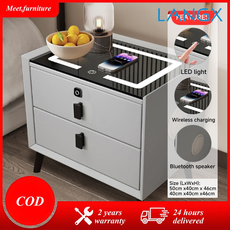 LANGX Smart Bedside Table with drawer Meja lampu katil Wireless Charging Speaker LED cny gift
