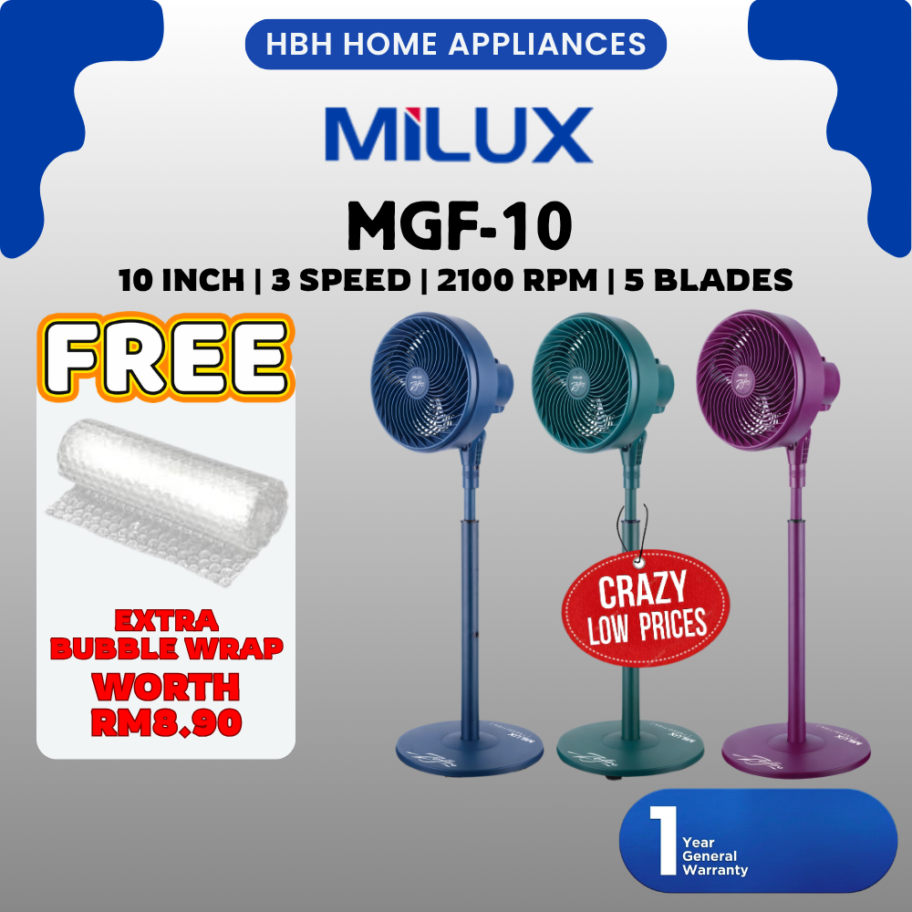(HOT MODEL) Milux Stand Fan MGF-10 | MSF-1601SE | 3 Speeds | 10 Inch | 16 Inch | 5 Meter Long Reach Air Delivery