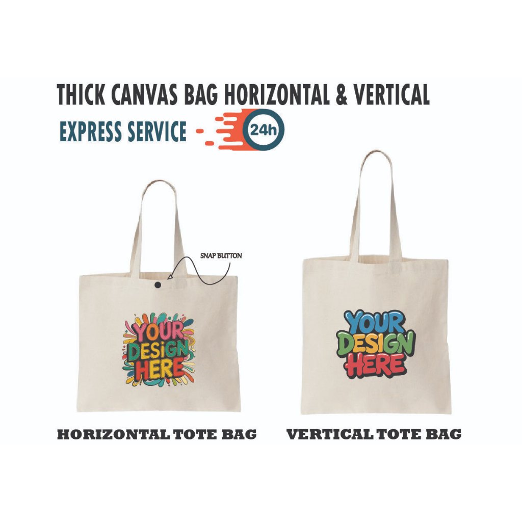 24 JAM SIAP PRINT Plain Canvas Bag Plain Tote Bags Cotton Student Beg Tuition Women Shopping Shoulder, Goodies Bag