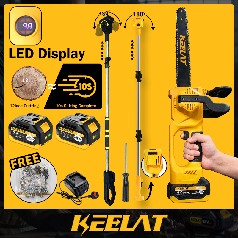 KEELAT 12/6 inch Cordless Chainsaw Electric Single Hand Saw Woodworking Wireless Logging Saw Rechargeable Chain Saw