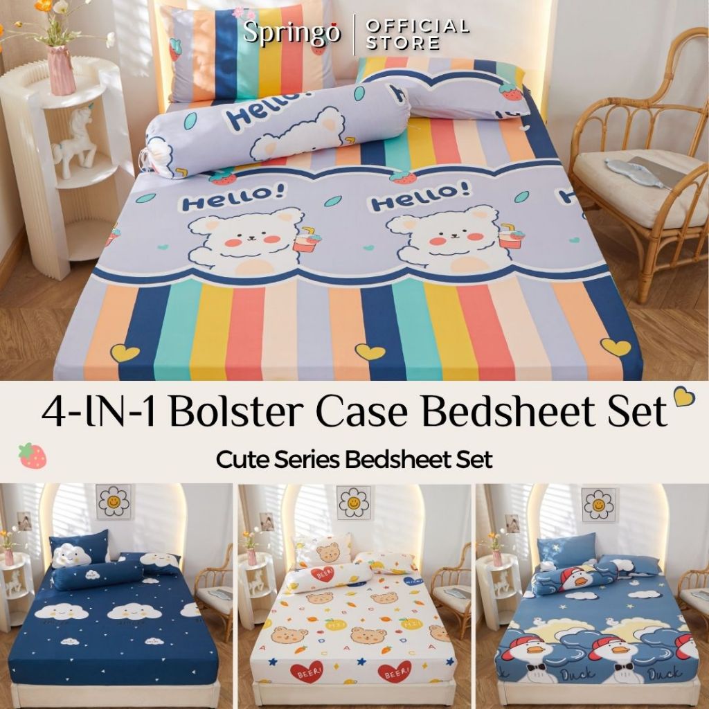 SPRINGO 4in1 Queen King 2in1 Single Cute Cartoon Fitted Bedsheet Murah Cadar Getah Keliling V#5