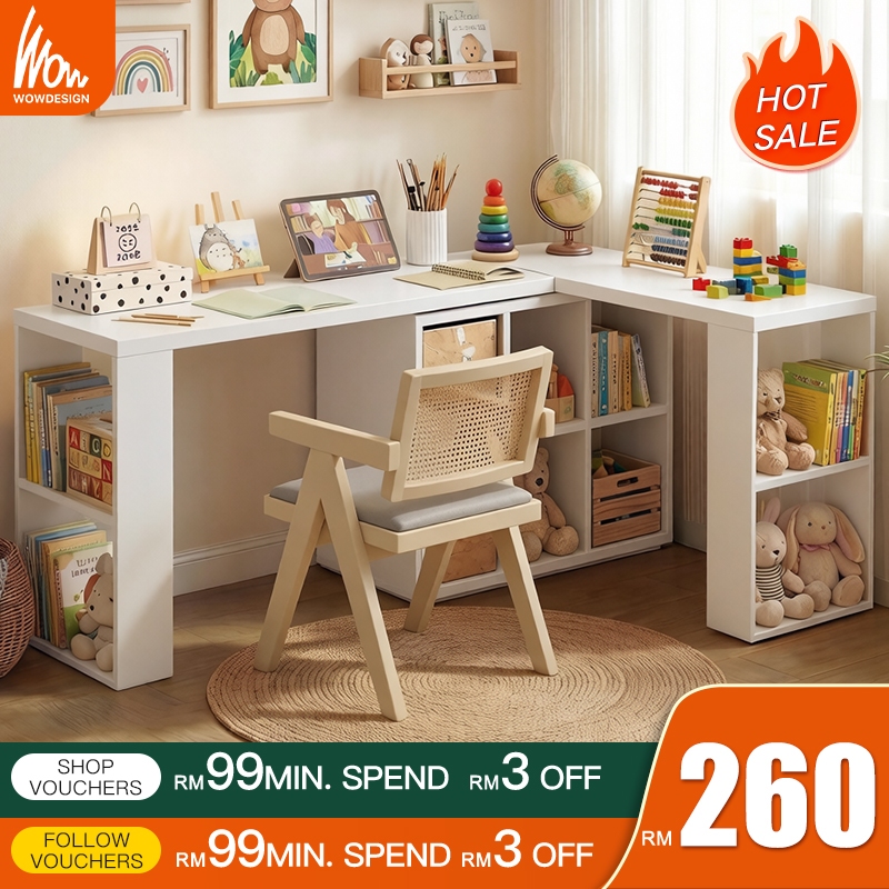 Study Table With Cabinet  Study Desk Meja Study L-Shape Table Meja Komputer Home Office Table With Book Shelf