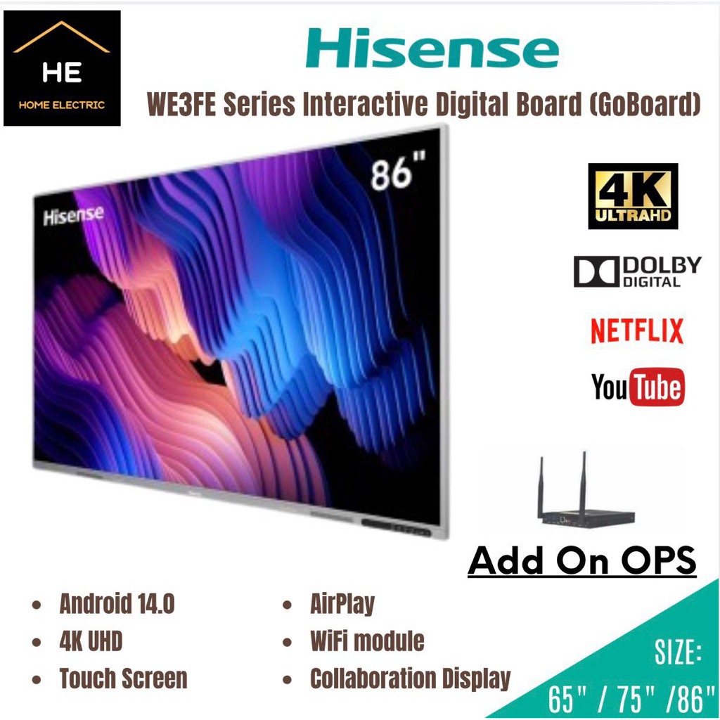Hisense 65" 75", 86" WE3FE Series LED-backlit LCD display Interactive Digital Board TV (GoBoard) 65WE3FE 75WE3FE 86WE3FE