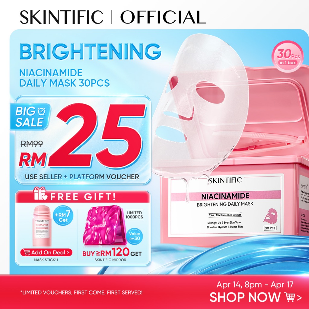 [TOP SELLER]SKINTIFIC Niacinamide Brightening Mask Face Daily Mask Centella 10-minute daily brightening sheet mask 30pcs
