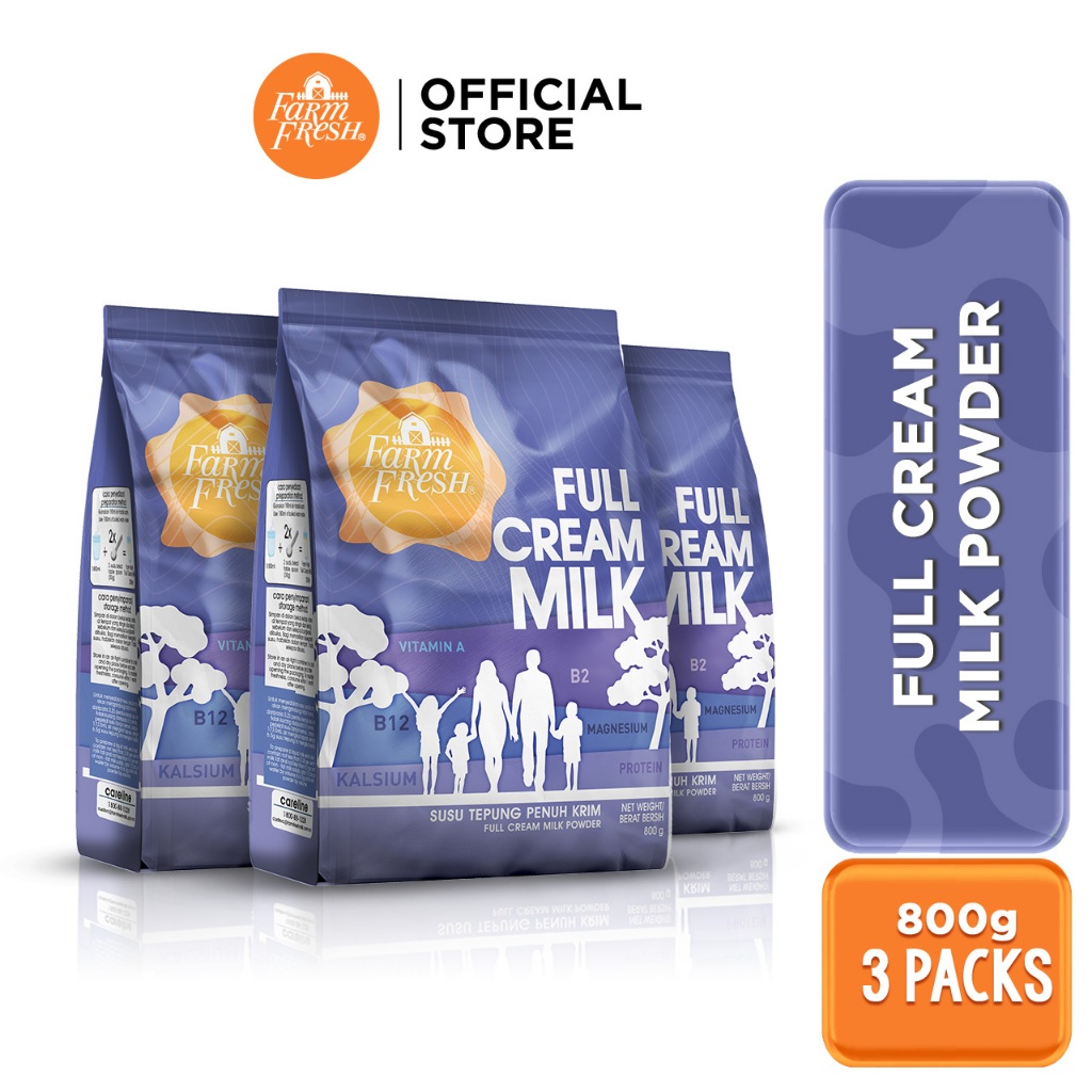 Farm Fresh Full Cream Milk Powder 800g x 3 Packs | Farm Fresh Susu Tepung Penuh Krim 800g x 3 Pek