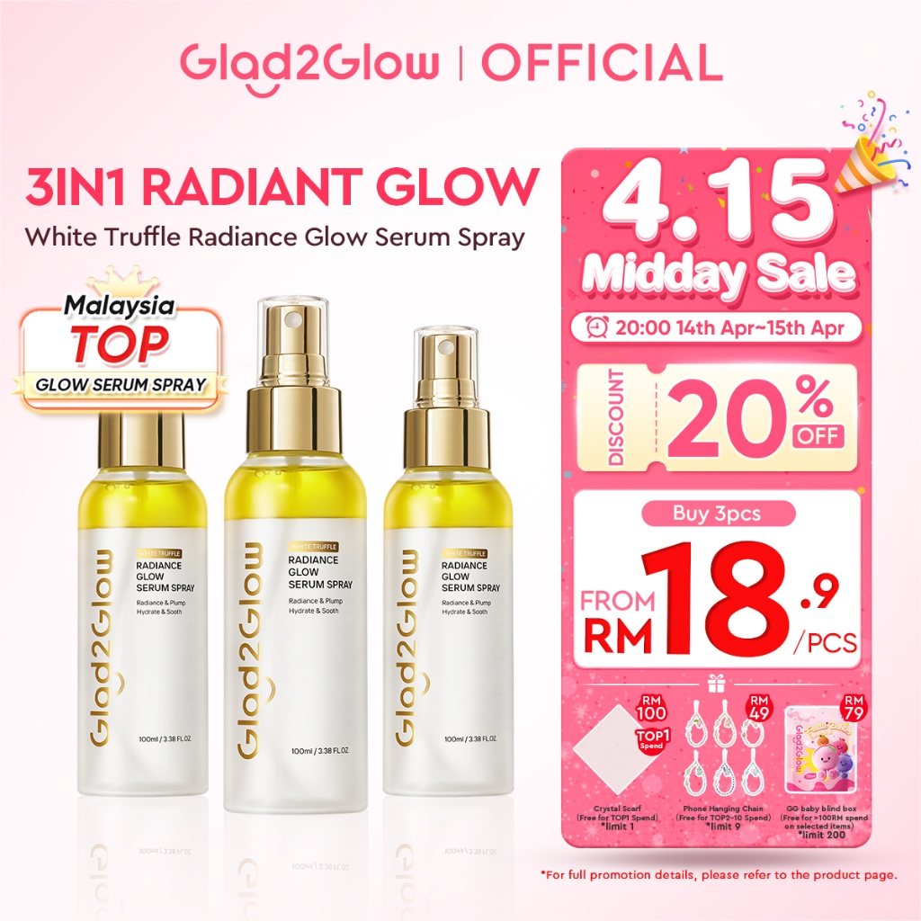 【New Launch】Glad2Glow White Truffle Radiance Glow Serum Spray 100ml Essence Glossy Deep Hydrating Face Serum Mist
