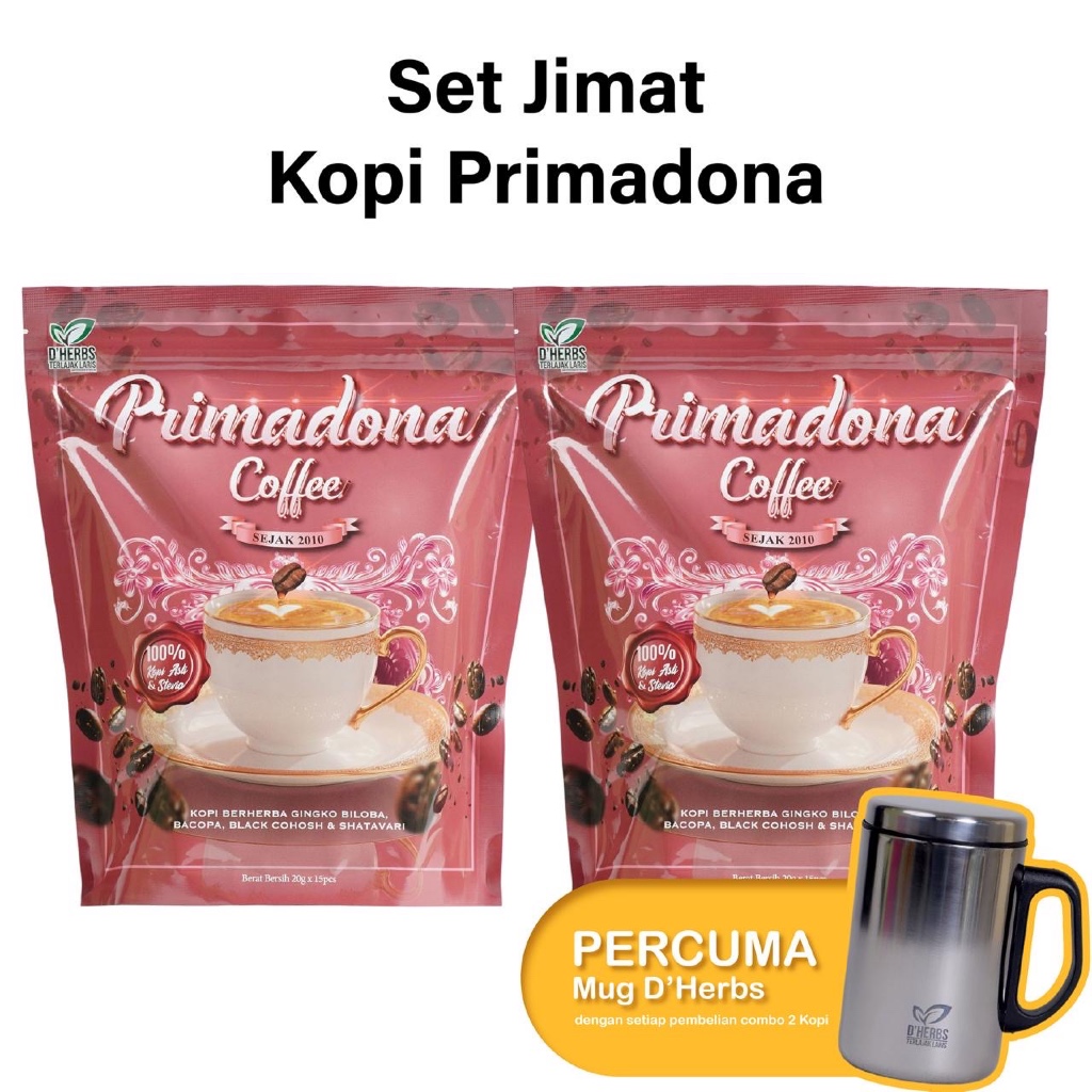 DHERBS KOPI PRIMADONA GOLD (BELI COMBO PERCUMA 1 THERMOS MUG)