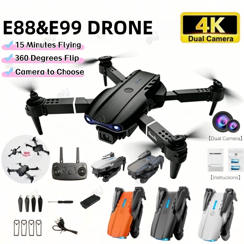Drone E99 & E88 PRO 4K Dual Camera - UAV FPV Wide Angle Remote Control Hadiah Istimewa Pos Laju 无人机
