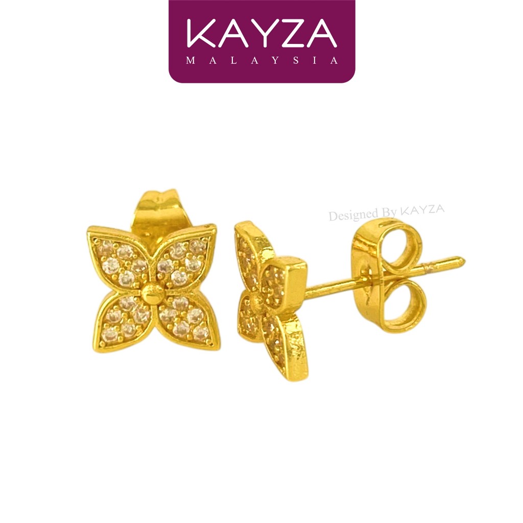 ZE605 KAYZA Pavé Blossom Earrings Handcrafted Designs in Vietnamese Gold -Reka Bentuk anting-anting