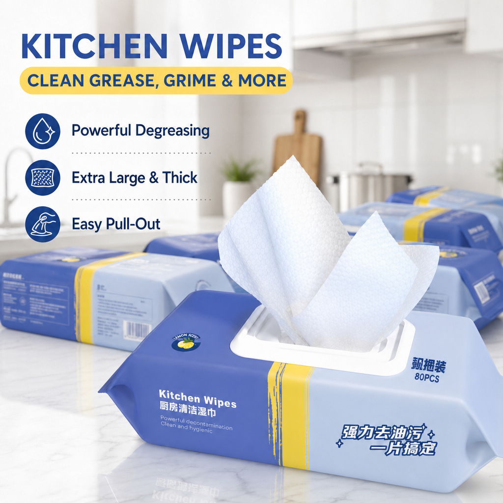 MUMU 【6 Packs】80pcs Kitchen Wet Cleaning Wipes Strong Kitchen Wipes Degreasing Lap Pembersih Dapur Dry tissue Towel