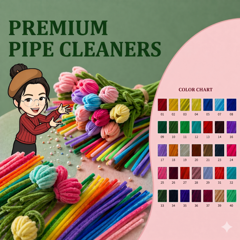 [1-40Colors] 100pcs 7-8mm (Size Tebal/Gebu) Colorful Chenille Stems Wire/Flower Wire Craft/Kawat Bulu/DIY Kraftangan Art