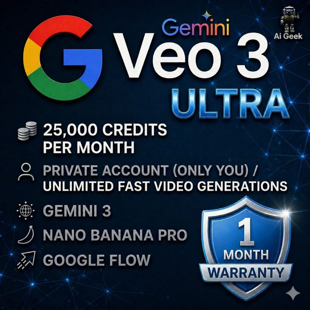 Promo, Google Flow Ai, Gemini Ultra Veo 3 unlimited, Veo 3 Ultra, (25000) credits Private account
