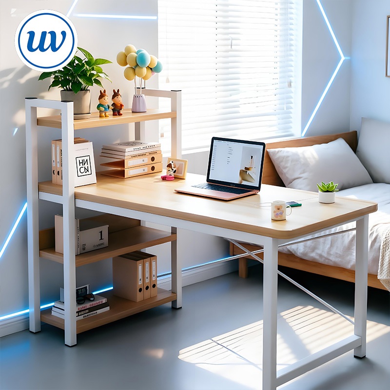 120CM Meja Belajar Computer Study Table With Side Bookshelves Multipurpose Shelf Table Home Office Desk 办公桌