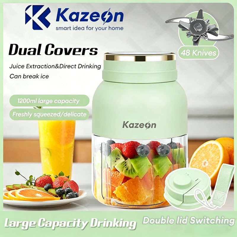 Kazeon 2-in-1 1200ML Portable Juicer Blender 48 Blades Wireless 80W Fruit Mixer Smoothie Maker Personal Juice Machine