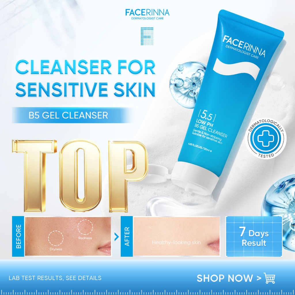 FACERINNA-[5.5 LOW PH] B5 GEL CLEANSER Gentle & Non-Stripping Suitable for Sensitive Skin Facial Skincare Cleanser 120ml