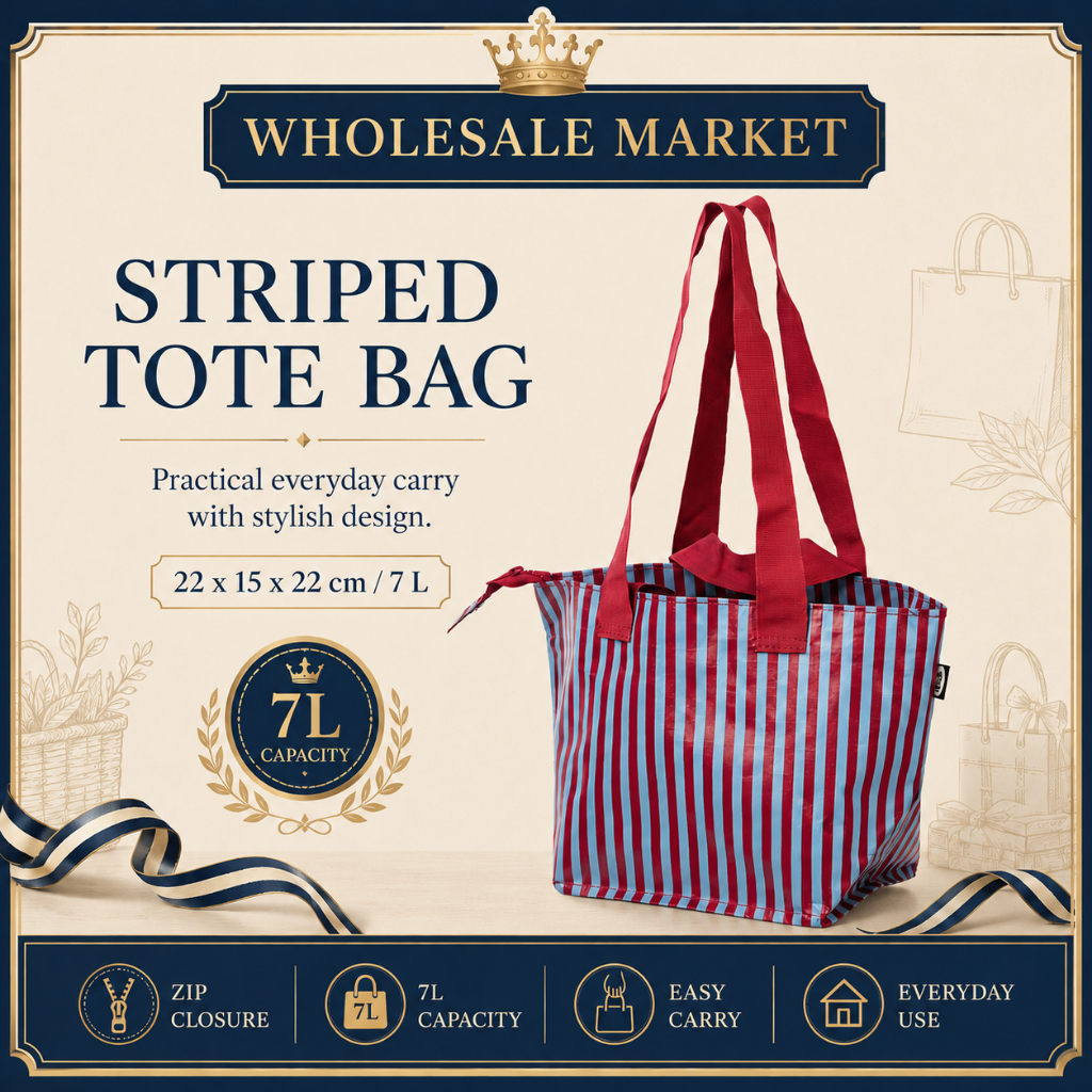 (IK) Gorsnygg Bag Carrier Red Blue Patterned 22x15x22cm/ 7L Reusable Striped Tote with Zip
