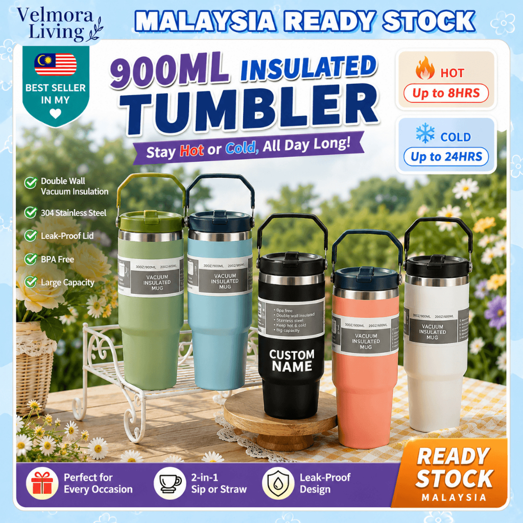 Personalized Name 900ML Insulated Tumbler Stainless Steel Thermal Mug Hot Cold Cup Leak Proof Travel Bottle