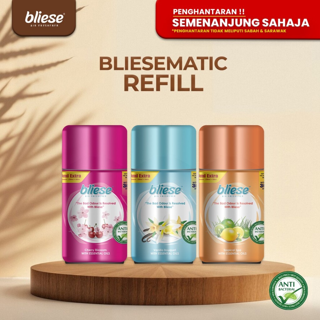 Bliesematic Refill ( Home Fragrance / Pewangi Rumah ) Automatic Air Freshener Spray For Room & Toilet