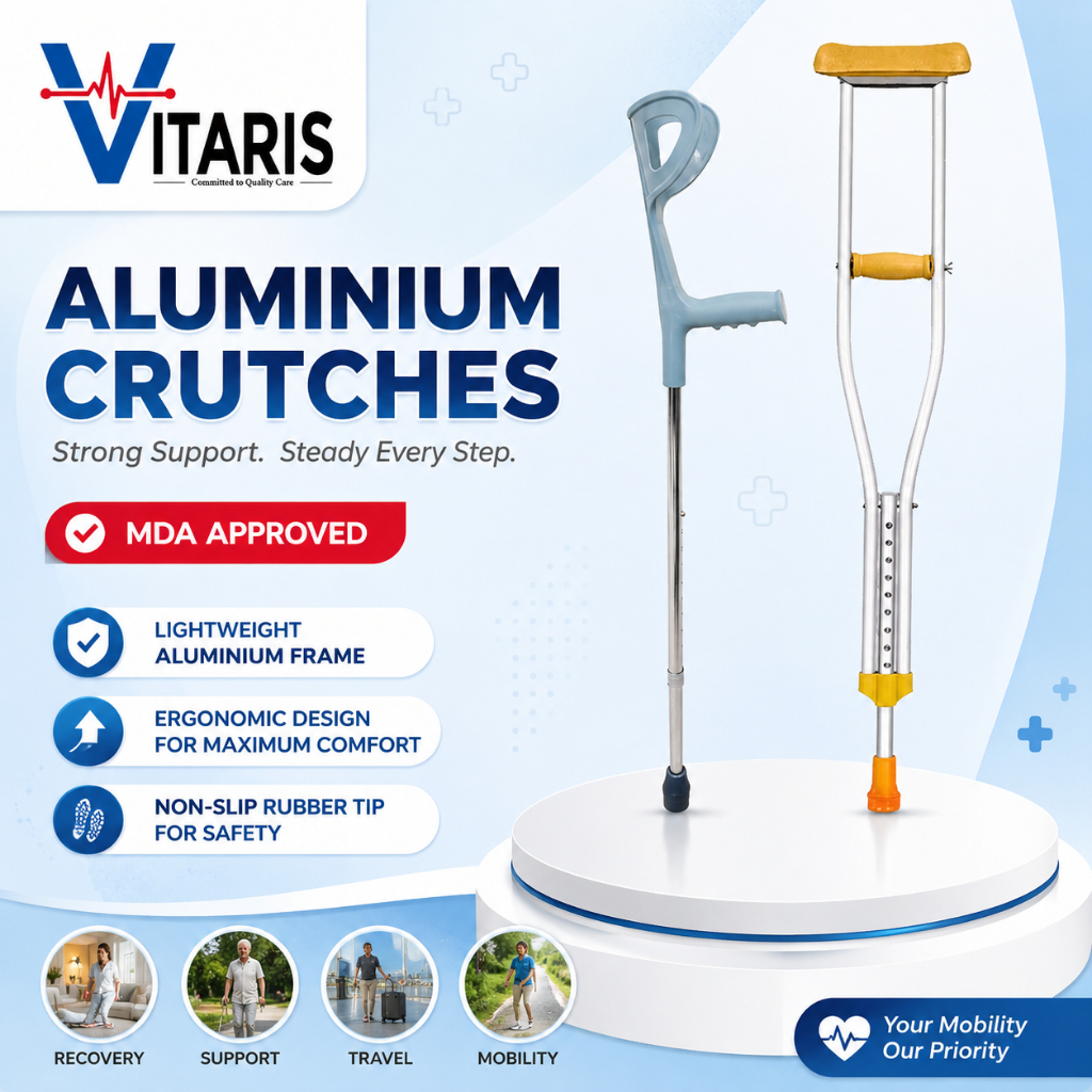 Aluminium Elbow & Underarm Crutch Height Adjustable – Medical Walking Aid Tongkat Sokongan Pesakit