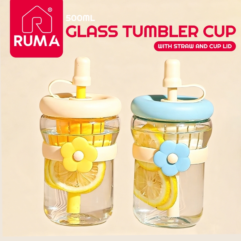 Cawan Air Kaca Corak Bunga Cute Flower Design Macaroon Glass Cup with Separation Juice Coffee Cup Coffee Water Cup DTP