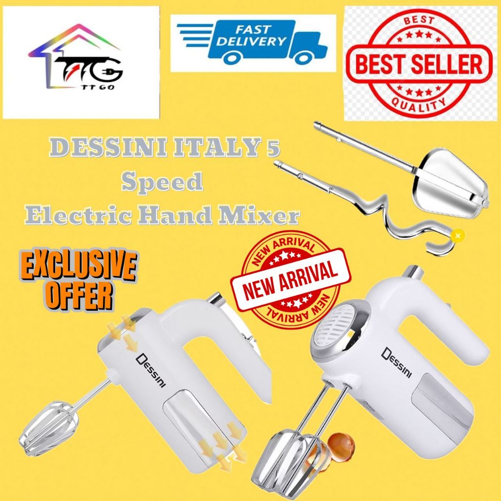 DESSINI ITALY 5 SPEED ELECTRIC HAND MIXER EGG BEATER BLENDER GRINDER PRROCESSOR DOUGH WHISK MESIN/ PENGADUN BANCUH TELUR