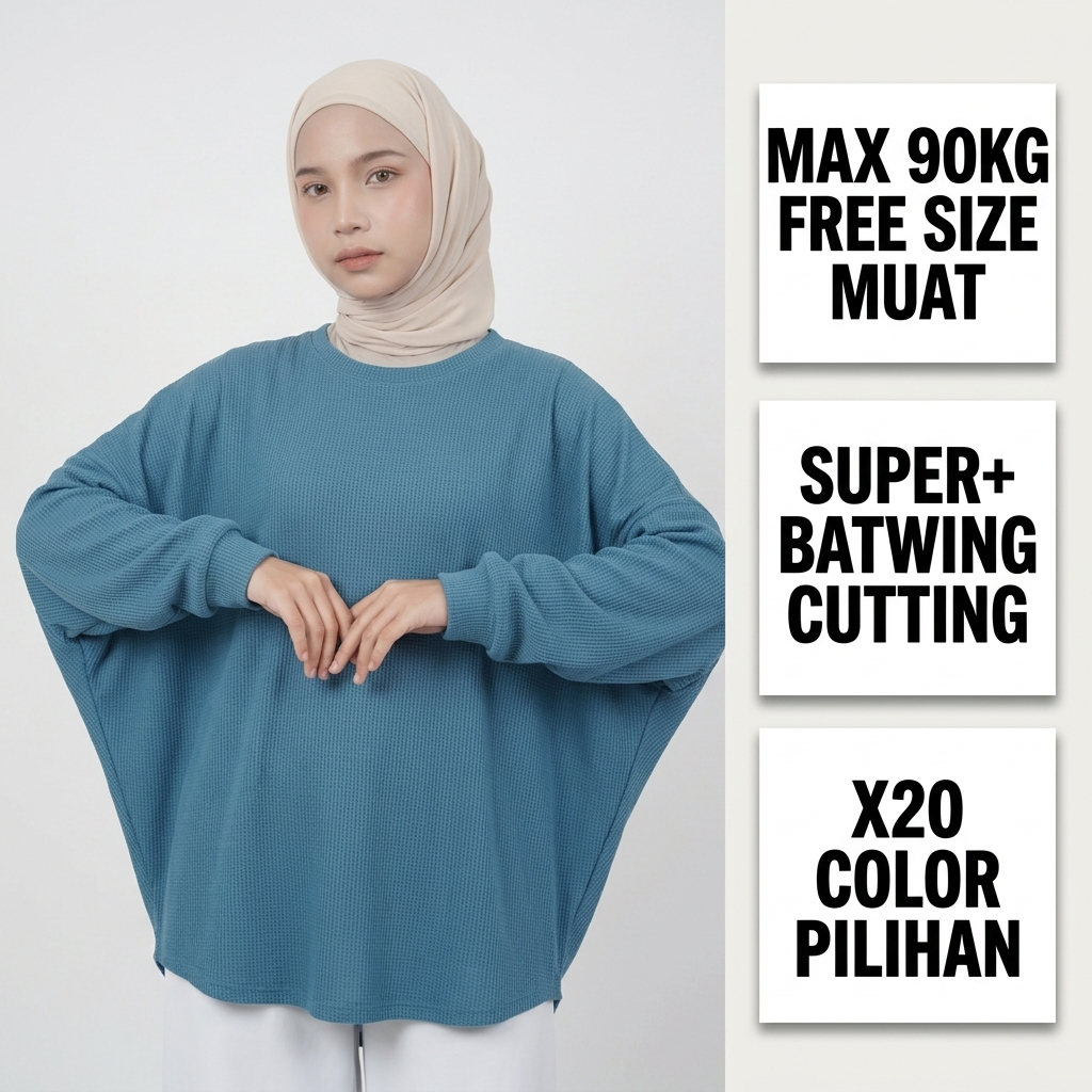 PANDAEYES Waffle Batwing Blouse Muslimah Top Loose Fit Ironless Stretchable BEST Malaysia 1117