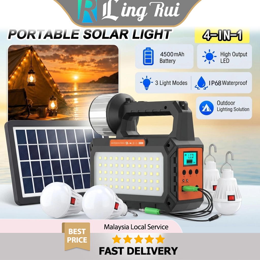 Solar Light USB Rechargeable LED Camping Lantern Charging For Device Waterproof IP68 Emergency 4IN1 AC Outlets Emergency