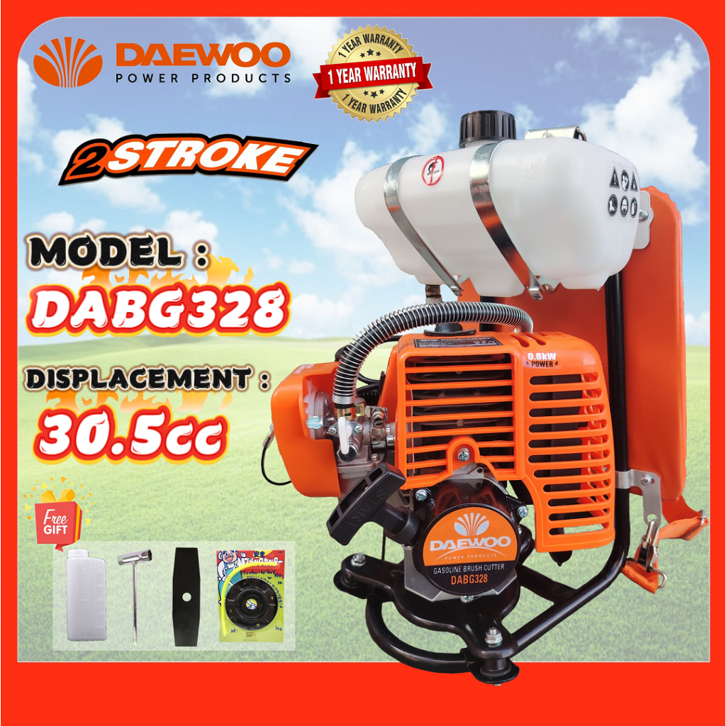 DAEWOO KOREA DABG328 30.5cc 2-Stroke Backpack Brush Cutter Grass Cutter Mesin Rumput Mesin Potong Rumput