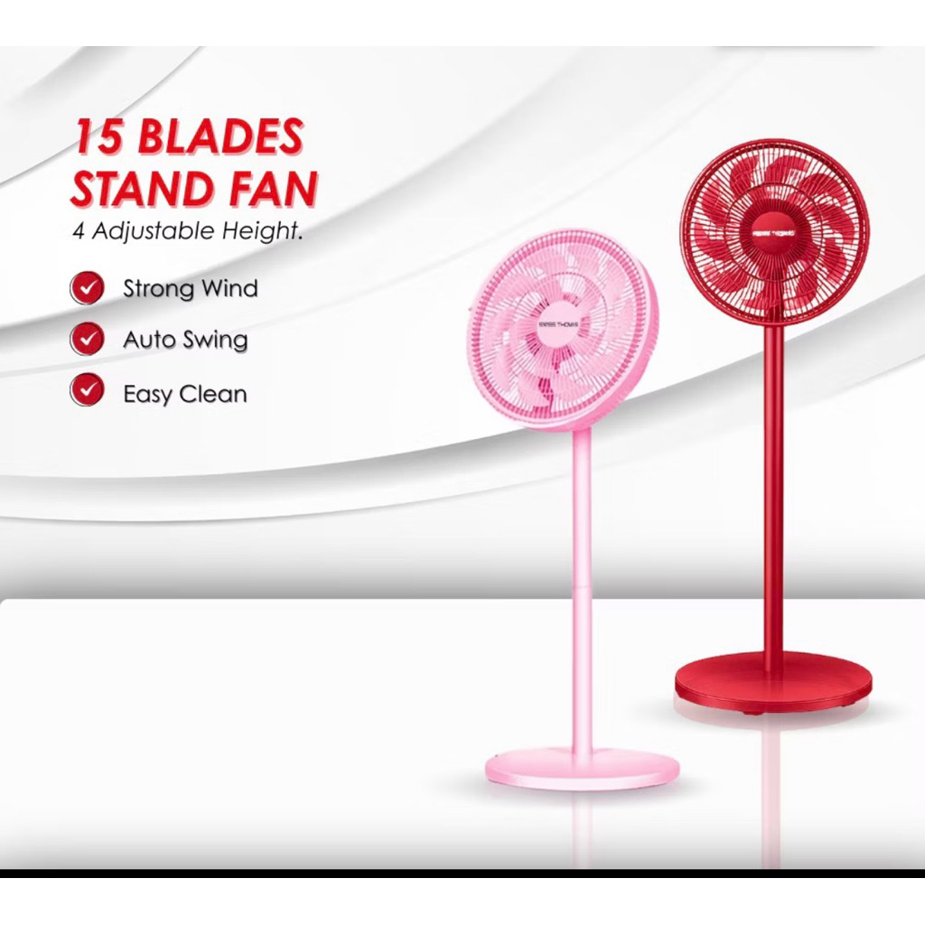 SwissThomas 15 Blade Electric Stand Fan Adjustable Fan Table Fan |Kipas Berdiri Elektrik Berkuasa dengan 15 Bilah Kipas