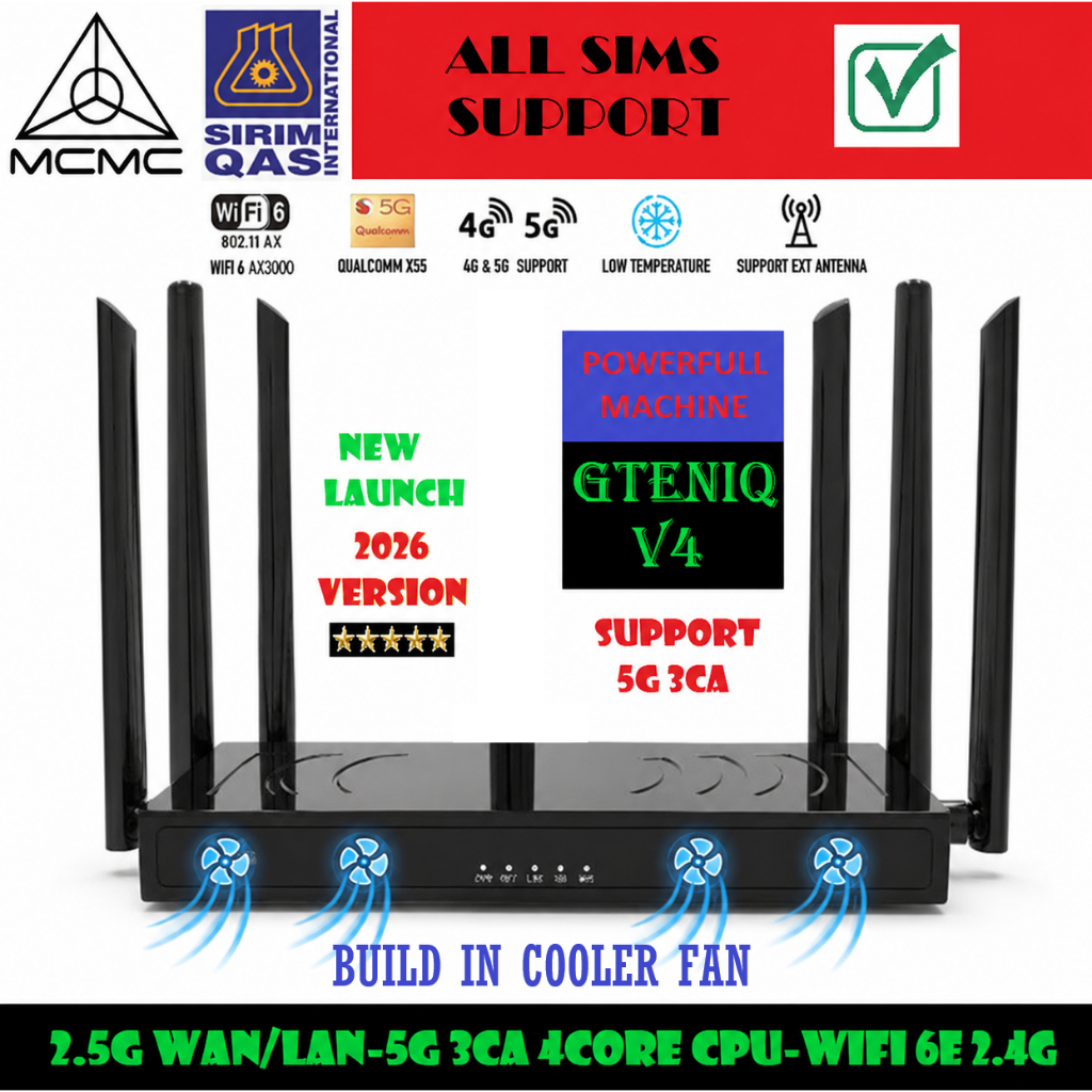 GteniQ iQ02X55-PRO (GEN4) POWERFULL (MCMC & SIRIM CERT) 5G-3CA, AX3000-wifi6E 2400mbps 5G, 2.5Gbps wan/lan