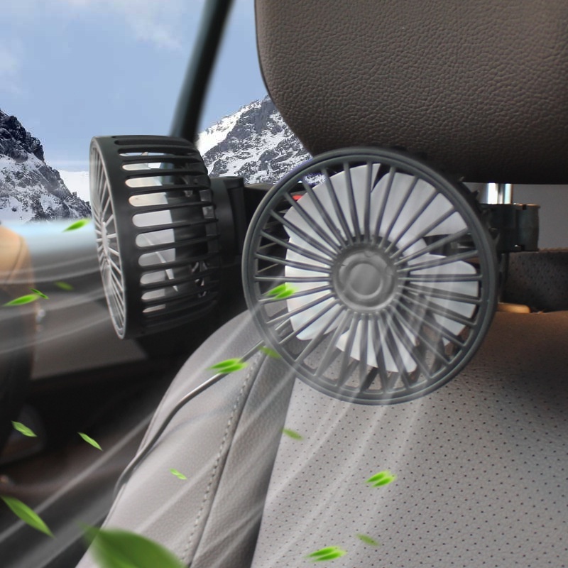 Kipas Auto Headrest Fan 5V/2A Dual Head Back Rear Seat Headrest USB Fan Air Cooling Fan 3 Speed Wind Kipas Kereta