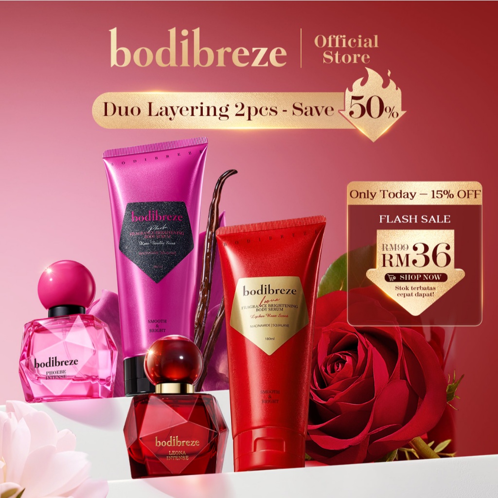 [SAVE 50%] Bodibreze Long-Lasting Scent Duo 2in1 Set – Leona Parfum Tahan Lama & Brightening Body Serum Wangi
