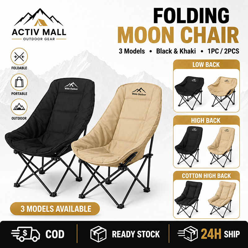 Kerusi Camping Lipat Moon Chair 1PC 2PCS Foldable Outdoor Chair Low Back High Back Cotton Portable Picnic Fishing