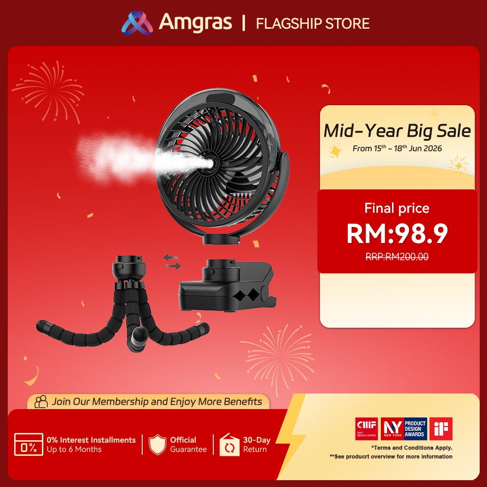 Amgras Stroller Baby Portable Mini Fan Rechargeable 9 Leds/Ultra Quiet/Flexible Tripod/55 Hours (6000mAh)
