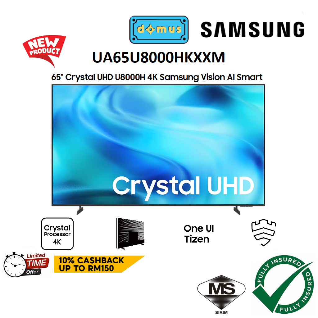 2026 Samsung 65 Inch Crystal UHD U8000H 4K Samsung Vision AI Smart 65" Smart TV Murah Television 电视机 電視機 UA65U8000HKXXM